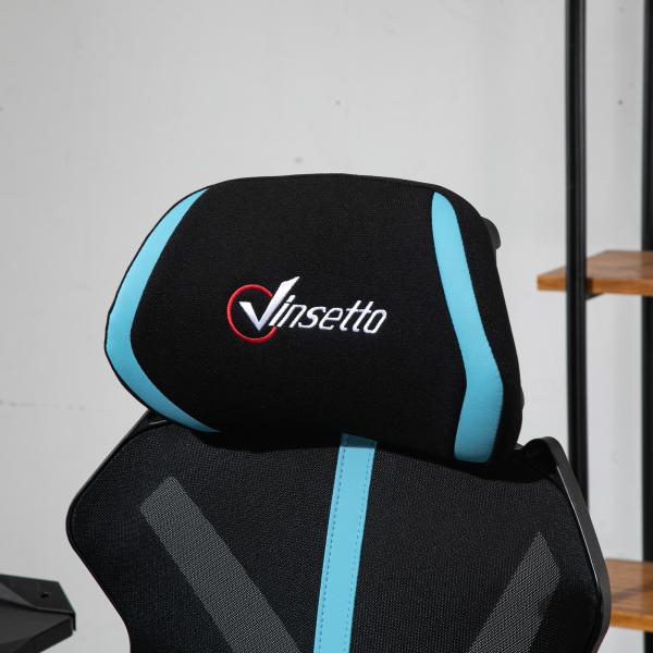 Cadeira de Gaming com Apoio para os Pés Retrátil Cadeira de Escritório Reclinável com Apoio para a Cabeça e Altura Ajustável 65x65x119 - 129cm Preto e Azul