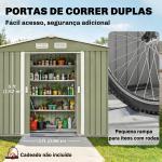 Abrigo de Jardim 4,83m² 277x195x192cm Abrigo Metálico para Armazenamento de Ferramentas com Base de Reforço Incluída Verde Claro