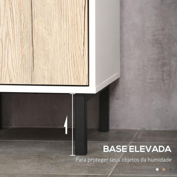 Coluna Casa de Banho Armário Alto Auxiliar de Casa de Banho com 2 Portas e 6 Prateleiras 31,5x30x169 cm Branco e Carvalho