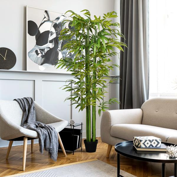 Planta Artificial Bambu Artificial para Interiores e Exteriores Decoração de Sala de Estar Escritório Ø17x180 cm Verde