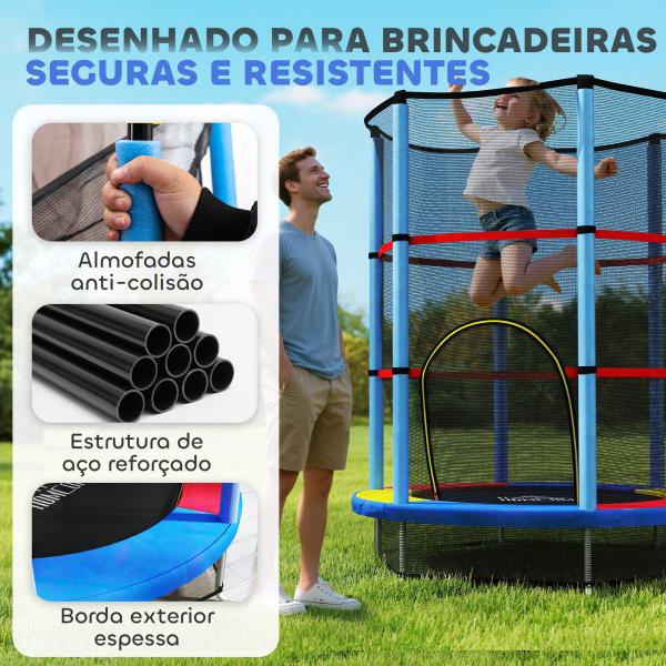 Trampolim Infantil Ø140x190 cm Trampolim para Crianças de 3 - 6 Anos com Rede de Segurança Carga 45 kg para Interior Azul