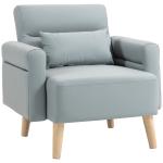 Poltrona Moderna Estofada em Couro Sintético com Apoios de Braço Acolchoados e Pés em Madeira 77x78x78 cm Cinzento