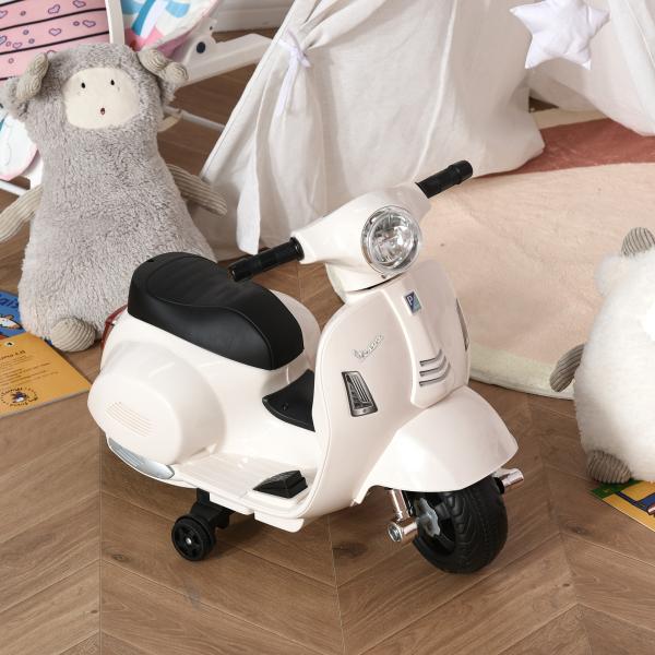 Mota Elétrica Vespa 6V com Farol Buzina e Rodas Auxiliares para Crianças de 18 - 36 Meses Branco 66,5x38x52 cm