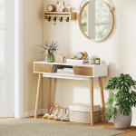 Mesa de Consola Estreita Consola de Entrada Moderna com 2 Gavetas Compartimento e Pés de Madeira 100x30x75 cm Branco