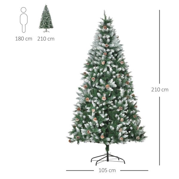 Árvore de Natal Artificial Ø105x210cm com 1440 Pontas de PVC e 75 Pinhas Base Dobrável e Suporte de Aço Decoração de Natal para Interiores Verde