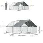Galinheiro de Exterior Grande 3x4x2m Gaiola para 8 - 12 Galinhas de Aço Galvanizado com Teto de PE e Fechadura para Coelhos Prata