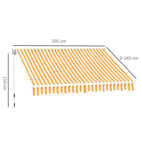 Toldo Manual Retrátil 350x250 cm Toldo Exterior para Terraço com Ângulo Ajustável Braço Articulado Montagem à Parede Estrutura de Alumínio Anti - UV e Impermeável para Jardim Laranja