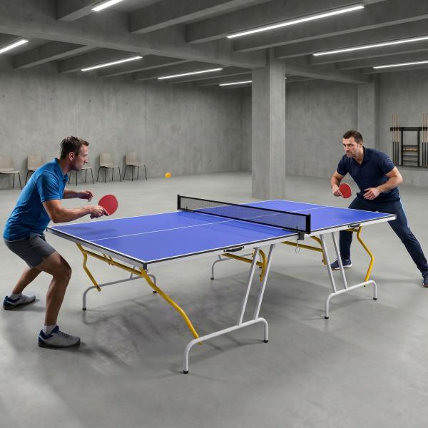 Mesa de Ping - Pong Dobrável com Rede Apoio para os Pés Ajustáveis e Estrutura de Aço para Interior e Exterior 274x152,5x76 cm Azul