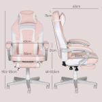 Cadeira Gaming Cadeira de Escritório Reclinável Apoio para os Pés Retrátil Suporte Lombar e Almofada para a Cabeça 63x63x115,5 - 123 cm Rosa