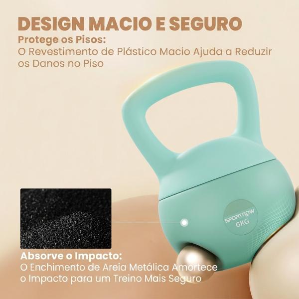 Kettlebell de 6 kg Pesa Russa Preenchida de Areia Metálica e Alça Antiderrapante para Treino em Casa Ginásio 19x19x28 cm Verde