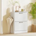 Sapateira Estreita 2 Portas de Alto Brilho com Prateleiras Ajustáveis Design Mármore para 8 Pares de Sapatos 60x24x80 cm Branco