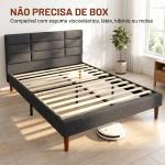 Cama Estofada 140x200 cm com Cabeceira Almofadada, Estrado de Ripas e Espaço Livre Inferior, Cinzento