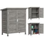 Armário de Armazenamento de Madeira para Jardim com 2 Prateleiras Interiores 2 Portas e Teto Inclinado para Exterior Terraço 87x46,5x96,5cm Cinza