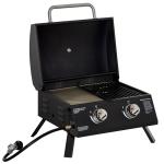 Barbecue a Gás Dobrável com 2 Queimadores Churrasqueira à Gás Portátil com Termómetro para Campismo Piquenique ao Ar Livre Jardim 55x46,5x41cm Preto
