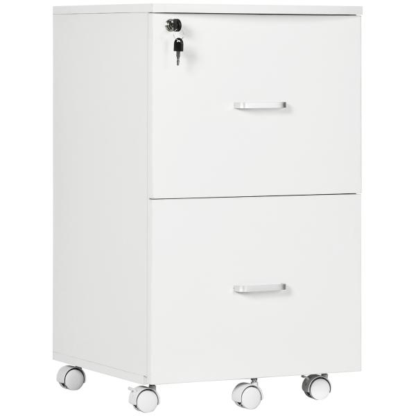 Arquivador de Escritório Móvel Auxiliar para Arquivos com 2 Gavetas Fechadura 2 Chaves 43x45x72cm Branco