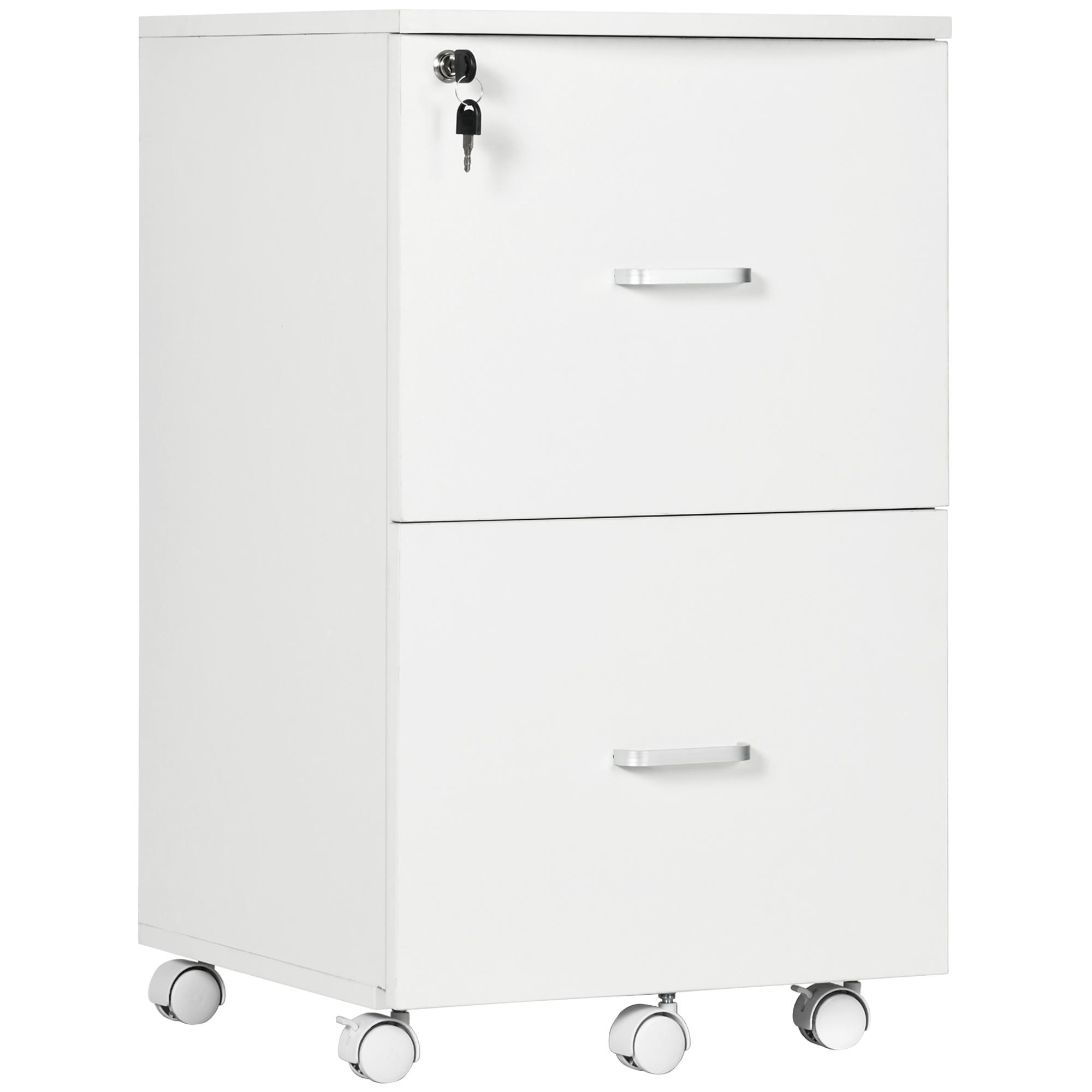 Arquivador de Escritório Móvel Auxiliar para Arquivos com 2 Gavetas Fechadura 2 Chaves 43x45x72cm Branco