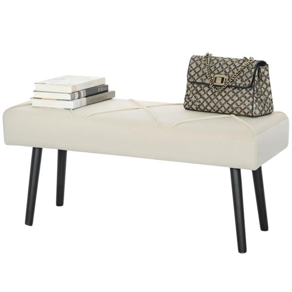 Banco de Pé de Cama Multifuncional e Moderno Banco de Dormitório com Pés de Aço e Assento Acolchoado 100x36x45 cm Creme