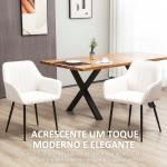 Conjunto de 2 Cadeiras de Sala de Jantar Estofadas em Linho com Encosto e Pés de Metal 59,5x56,5x81 cm Bege Claro