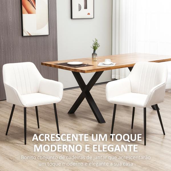 Conjunto de 2 Cadeiras de Sala de Jantar Estofadas em Linho com Encosto e Pés de Metal 59,5x56,5x81 cm Bege Claro
