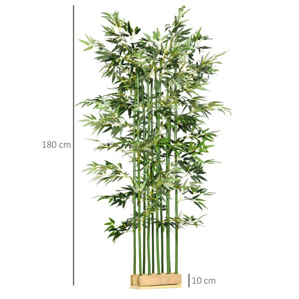 Planta Artificial em Vaso de Madeira de Pinho 180cm Bambu Artificial com 1640 Folhas Realistas 35x10x180 cm Verde