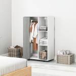 Roupeiro com Rodas, Cortina, Barra para Pendurar Roupa e 3 Prateleiras Abertas para Quarto, 80x40x128 cm, Branco