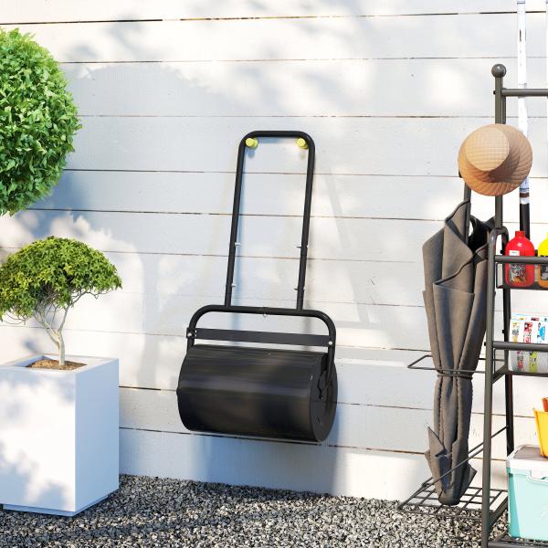 Rolo para Relva Largura 58cm Ø32cm Rolo para Relvado 38L Preenchível de Areia ou Água com Guiador em U para Jardim Preto