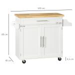 Carrinho de Cozinha com Prateleira Interior Ajustável Gaveta Barra e Suporte para Temperos 109x40x89 cm Branco