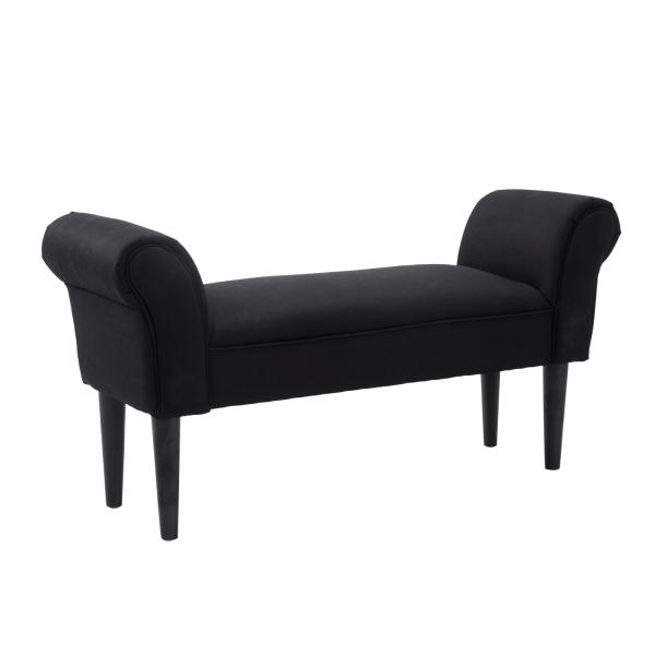 Banco de Pé de Cama Banco com Braços Curvados Estofado e Pés de Madeira Carga Máxima 130kg 102x31x51cm Preto