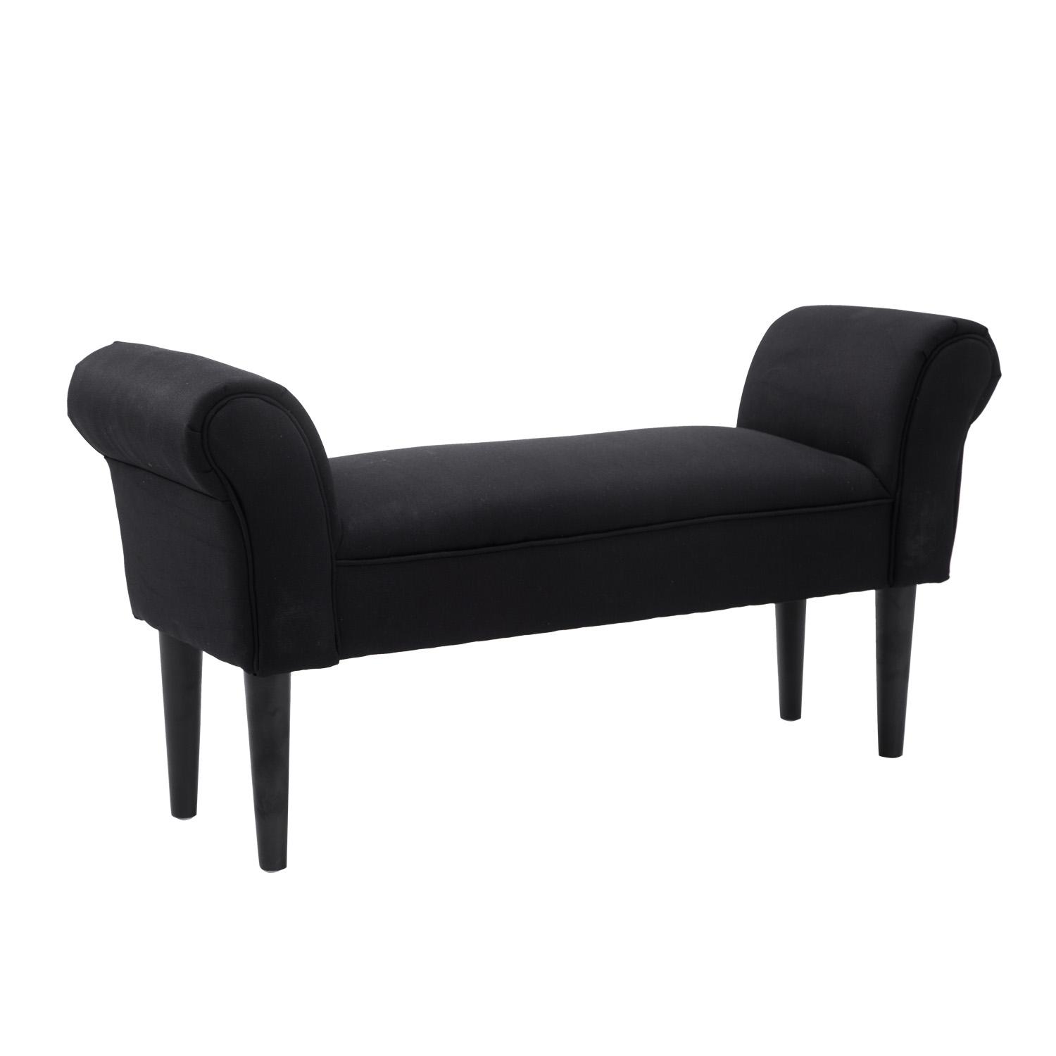 Banco de Pé de Cama Banco com Braços Curvados Estofado e Pés de Madeira Carga Máxima 130kg 102x31x51cm Preto