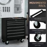 Carrinho de Ferramentas com 7 Gavetas Rodas Trava Armário de Armazenamento para Oficina de Garagem e Chapa de Aço 69x33x75 cm Preto