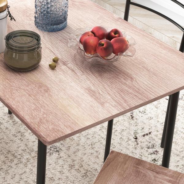 Conjunto de Sala de Jantar 5 Peças 1 Mesa e 4 Cadeiras com Pés em Aço para Cozinha 110x70x75 cm Madeira Natural e Preto