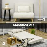 Poltrona 2 em 1 Sofá Cama Individual Dobrável com Encosto Ajustável e Almofada Carga 125 kg 90x78x79 cm Bege