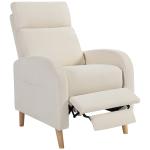 Poltrona Relax Reclinável Manual Estofada em Linho Sintético com Apoio para os Pés e Bolso Lateral 68x90x106 cm Creme