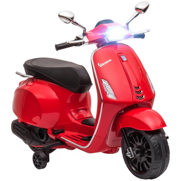 Moto Elétrica para Crianças de 3 - 6 Anos com Licença Vespa com USB MP3 Luz LED Rádio FM Velocidade 3 km/h Vermelho