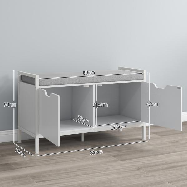 Banco Sapateira para Entrada com Assento Almofadado Amovível para 4 Pares de Sapatos 84x35x50 cm Branco