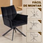 Conjunto de 2 Cadeiras de Refeição Giratórias 360° Estofado Estofamento em Veludo Pés em Aço 63x64x85 cm Preto