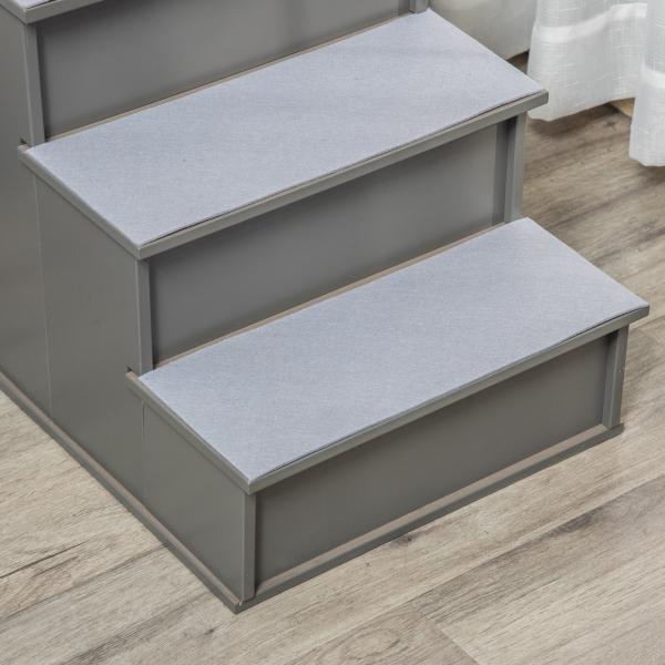 Escada para Animais de Estimação de 4 Degraus Escada para Cães e Gatos com Tapetes Antideslizantes Removíveis 40x59x54,2 cm Cinza