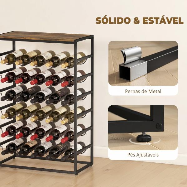 Garrafeira para 30 Garrafas de 6 Níveis com Superfície de Madeira Estilo Industrial 59x30x88,5 cm Castanho Rústico