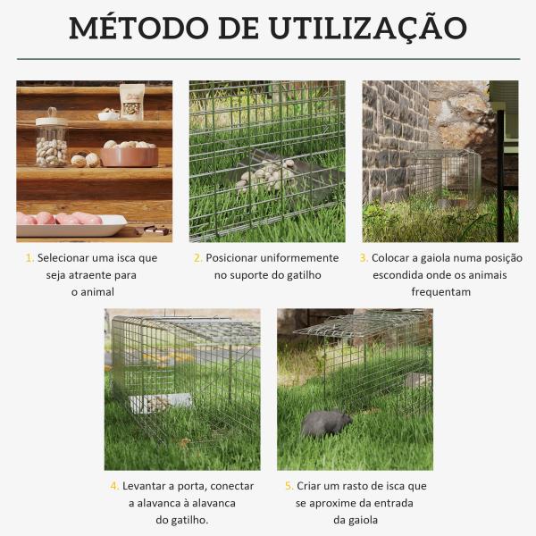 Armadilha para Animais Vivos Dobrável 81x26x34,5 cm Gaiola de Captura com Porta e Alça para Coelhos Roedores Prata