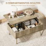 Mesa de Centro Elevatória com Compartimentos Ocultos de Armazenamento e Pés de Pinho 91x56x43 cm Carvalho