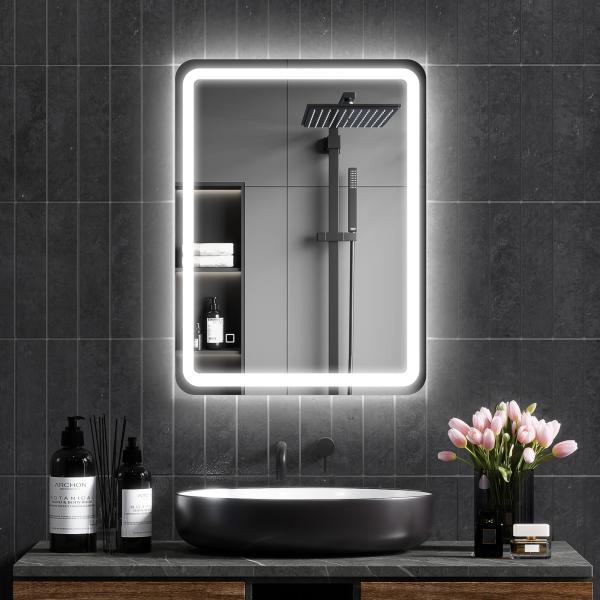 Espelho Casa de Banho com Luzes LED 60x80 cm Função Antiembaciamento 3 Temperaturas de Cor Ajustável e Função de Memória