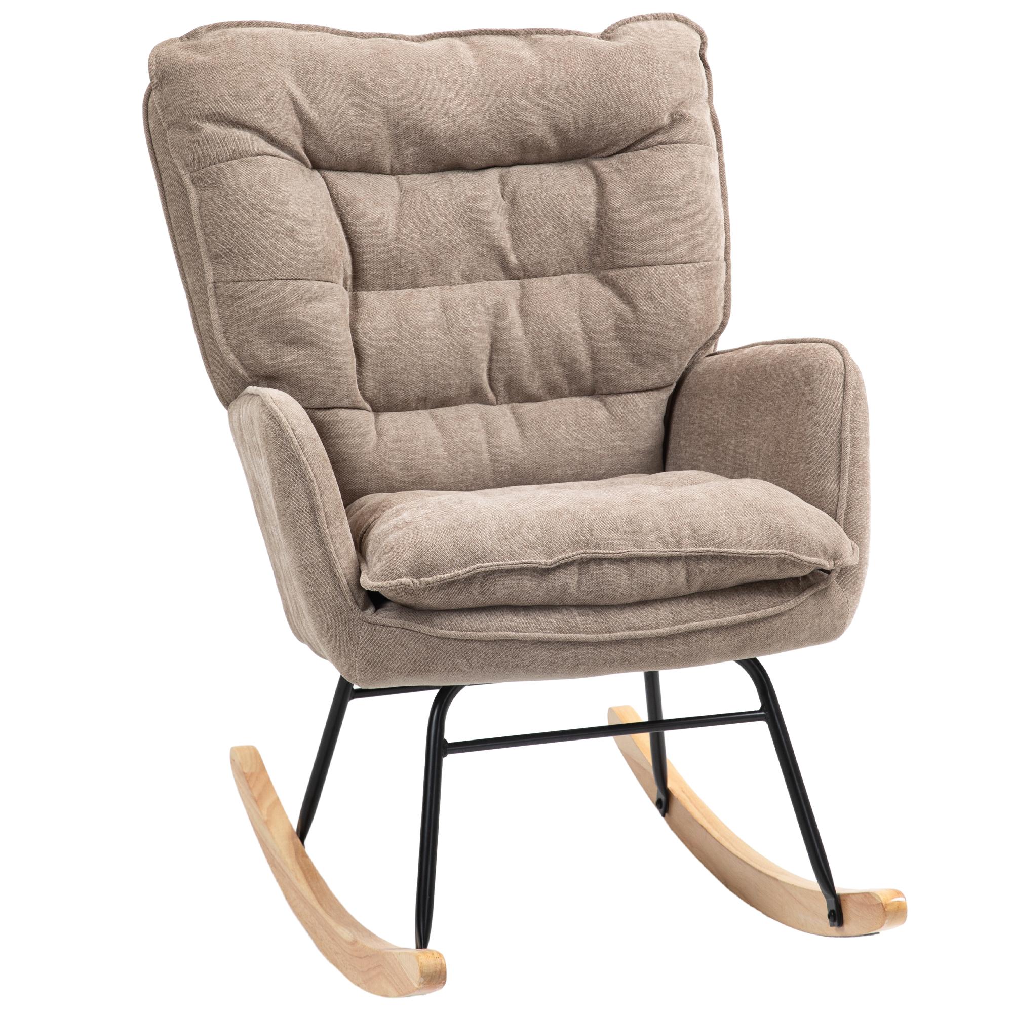 Poltrona de Baloiço Moderna Estofada em Chenilha Poltrona de Lactância com Encosto Largo 71x98,5x97 cm Castanho