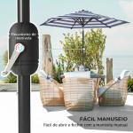 Chapéu de Sol Exterior Ø230 cm com Ângulo Ajustável e Manivela Impermeável Azul e Branco