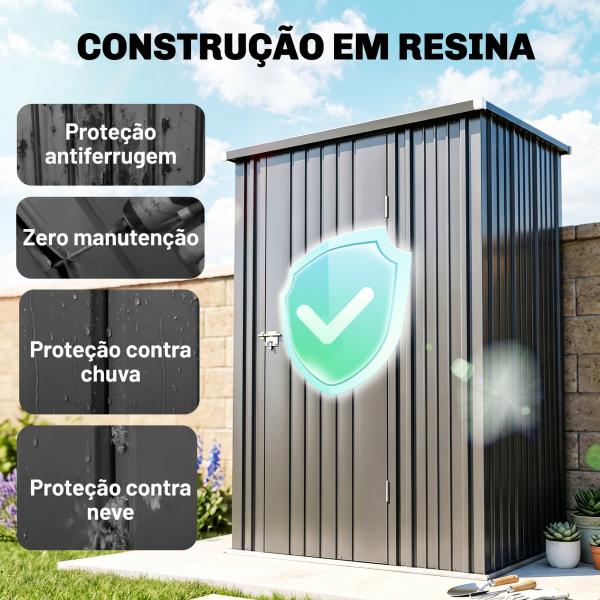 Abrigo de Jardim 1,34m² 161,5x94,5x196 cm Abrigo de Exterior de Aço Galvanizado com Porta e Fechadura Preto