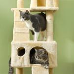 Árvore Arranhador para Gatos Grande 49x49x173 cm com Múltiplos Níveis Cavernas Brinquedos Suspensos Centro de Atividades de Sisal Bege