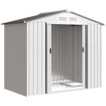 Abrigo de Jardim 213x130x185cm Abrigo de Jardim Metálico de Exterior com 2 Portas Deslizantes e 4 Janelas Branco e Cinza