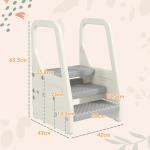 Banco Infantil Ajustável de 2 a 3 Degraus Torre de Aprendizagem Escada para Crianças de 2 - 5 Anos 43x42x65,5 cm Cinza