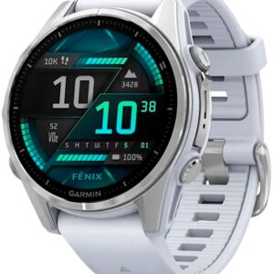 Smartwatch Fenix 8 43mm Amoled Prateado c/ Bracelete Branco Pedra em Silicone - GARMIN