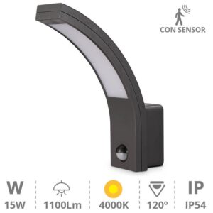 Candeeiro Interior/Exterior LED 15W 4000K 1100Lm c/ Sensor Movimento PIR (IP54) - GSC