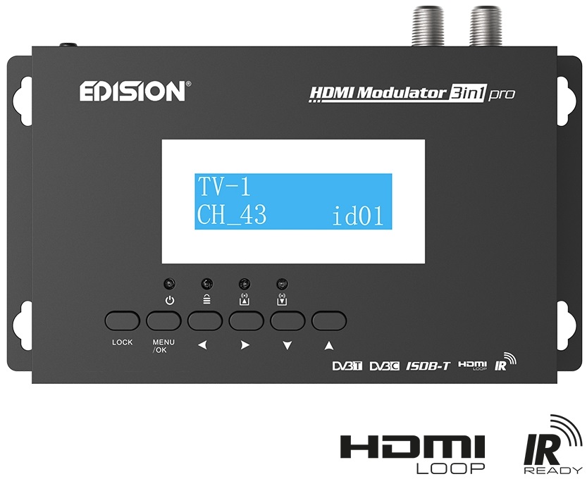 Modulador HDMI 3-EM-1 Pro p/ DVB-T/DVB-C/ISDB-T c/ Loop-through HDMI e IR Tx - EDISION